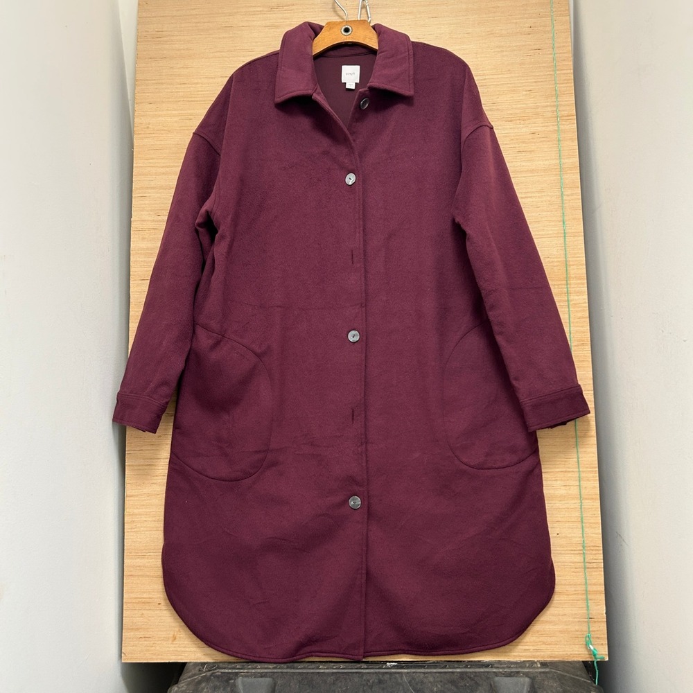 Pure Jill Womens Plum Burgundy Fleece Longline Shacket Shirt Jacket Large